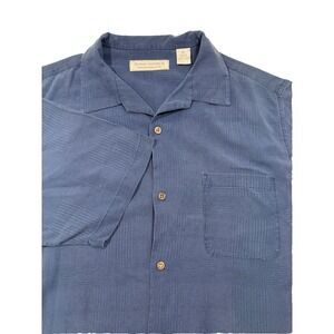 Hawaiian Camp Shirt 100% Silk Men XL Blue Textured Button Down Island Republic